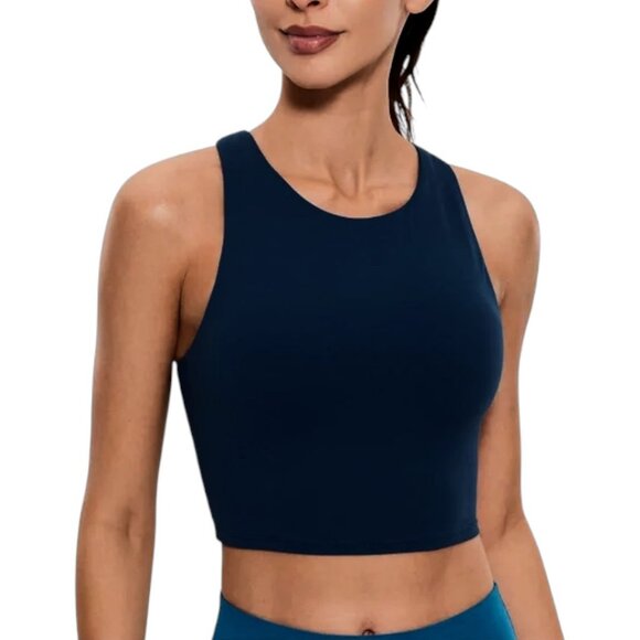 CRZ Yoga navy blue Butterluxe high neck racerback tank top size L NWT - Picture 1 of 7
